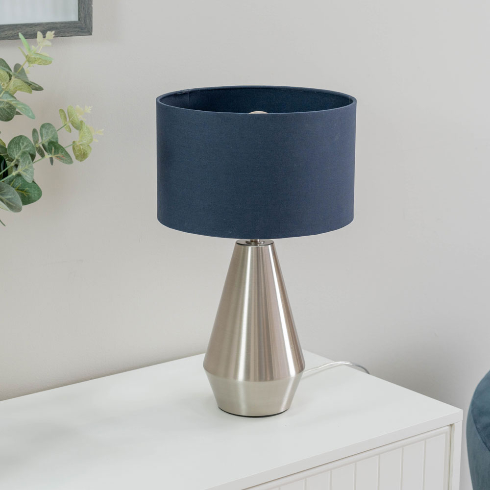 ValueLights Jax Navy Blue Shade Brushed Chrome Touch LED Table Lamp Image 5