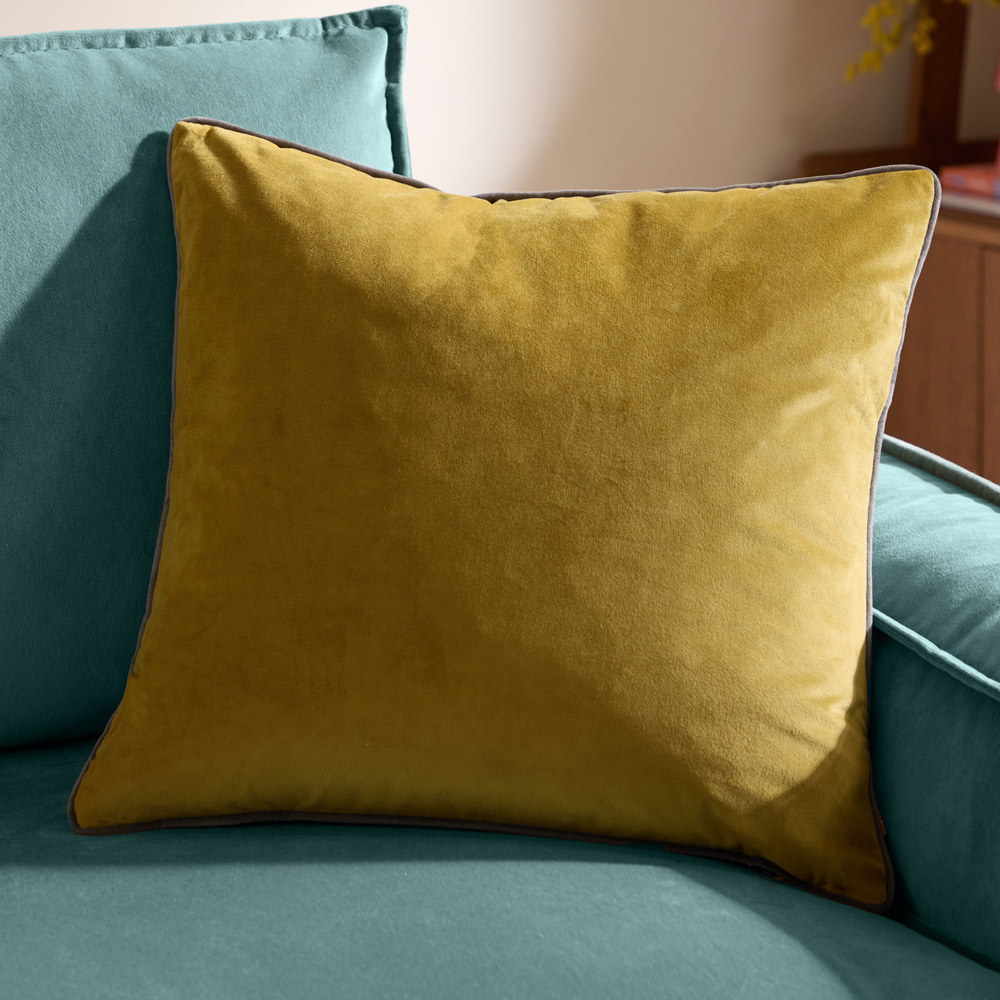 Furn Meridian Moss and Charcoal Velvet Cushion 45 x 45cm Image 2