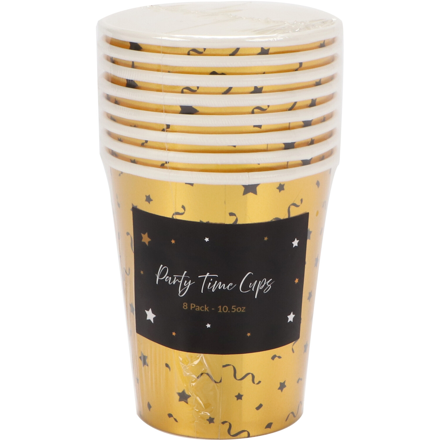 Pack of 8 Party Time Paper Cups - Gold Image 1