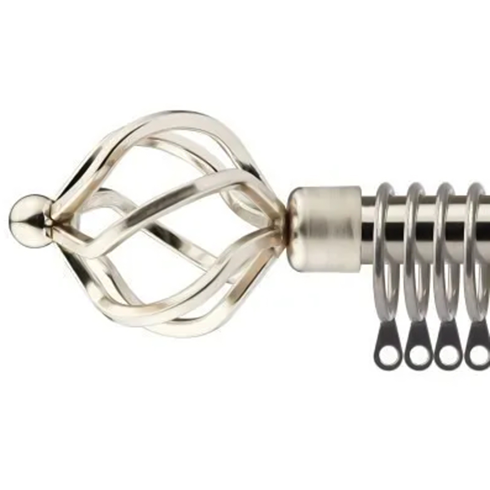 New Edge Blinds 120-210cm Extendable Brushed Silver Cage Metal Curtain Pole Image