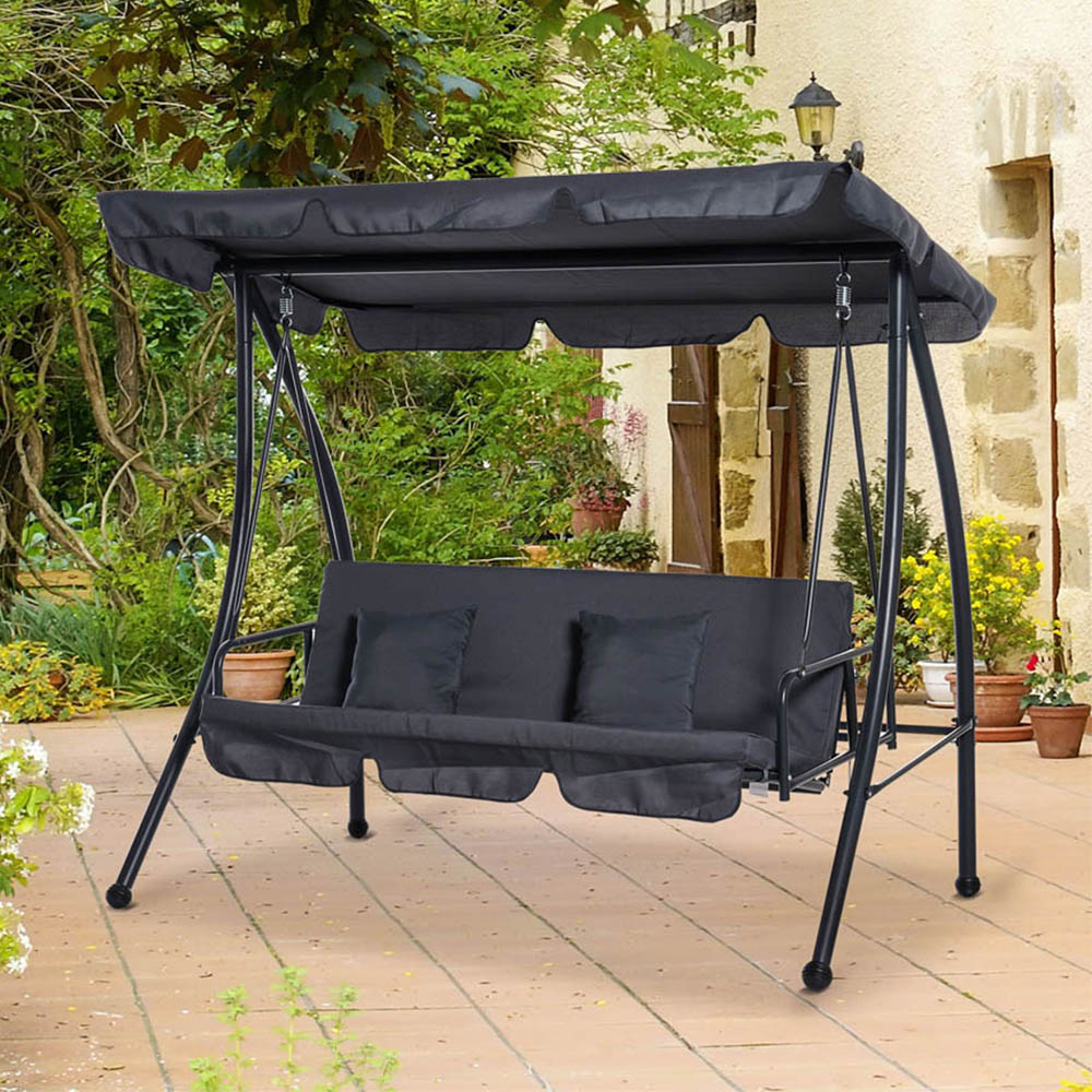 Outsunny 3 Seater 2 in 1 Dark Grey Convertible Swing Chair and Bed Image 1