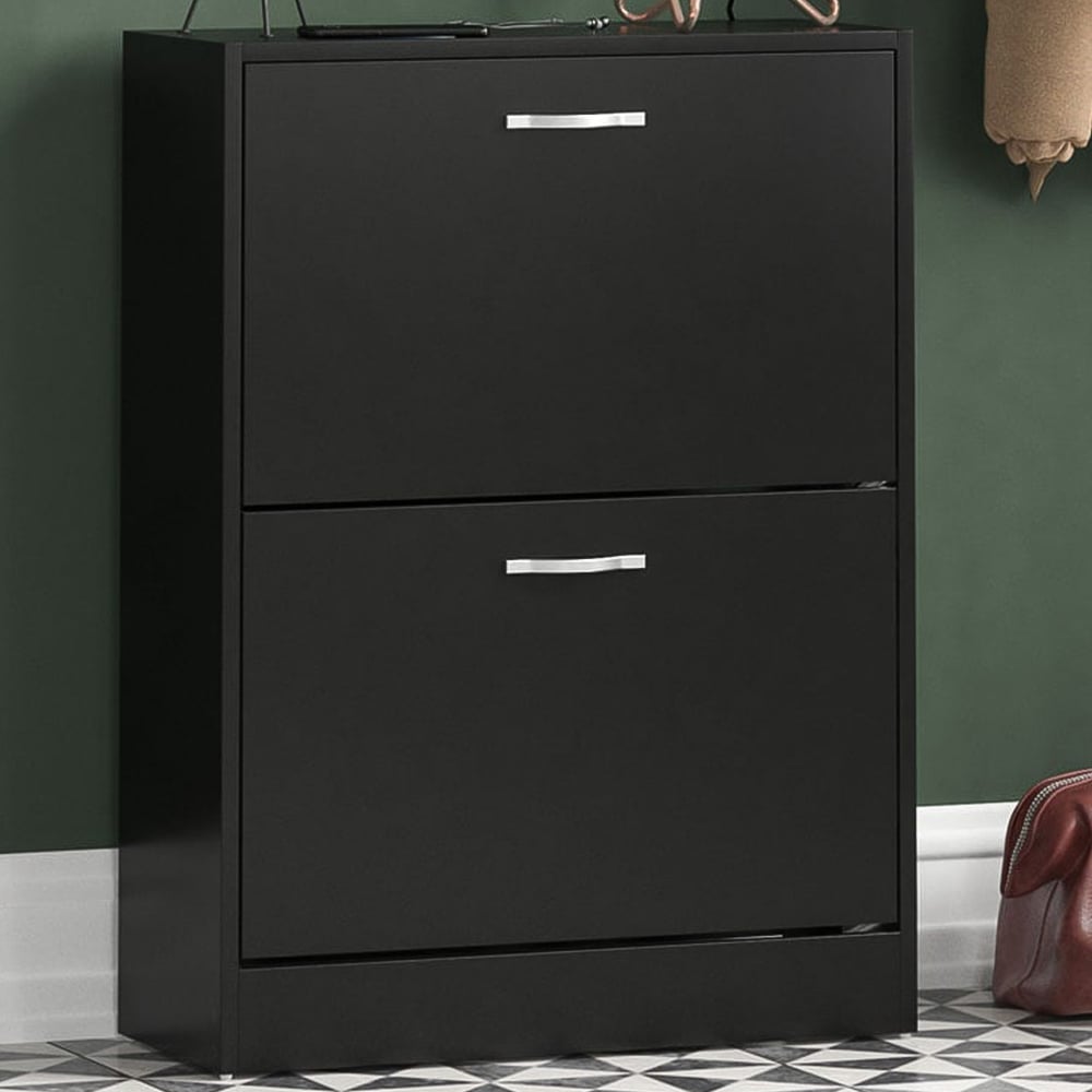 Vida Black 2-Drawer Shoe Cabinet Rack Image 1
