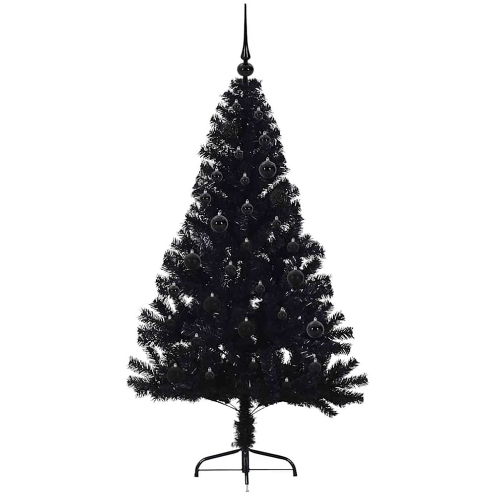 vidaXL Pre-Lit Black Baubles Black Artificial Christmas Tree 5ft Image 4