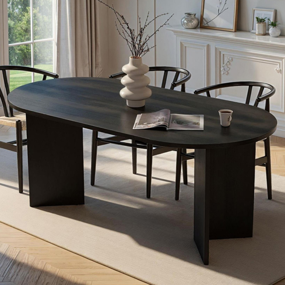 Decortie Sablin 6 Seater Black Wood Dining Table Image 1