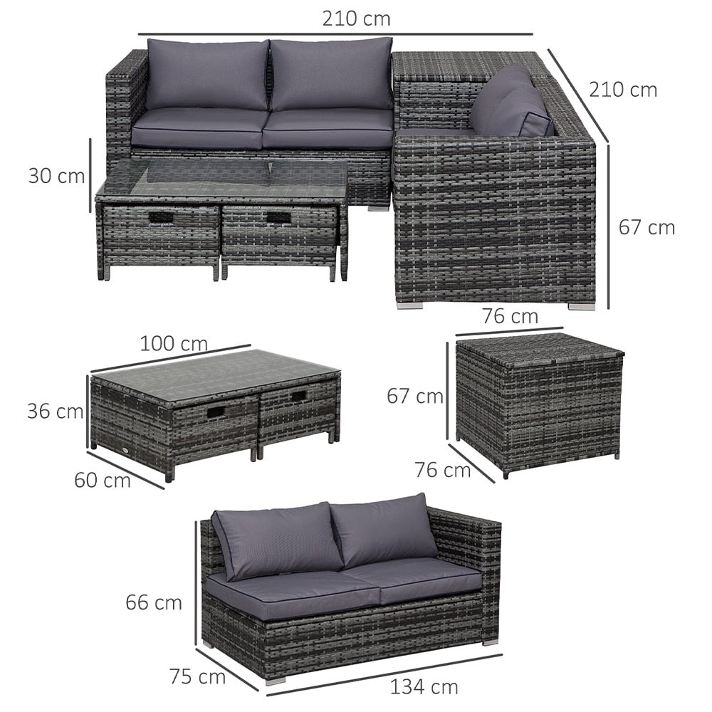 Outsunny 4 Seater Grey PE Rattan Lounge Set Image 5