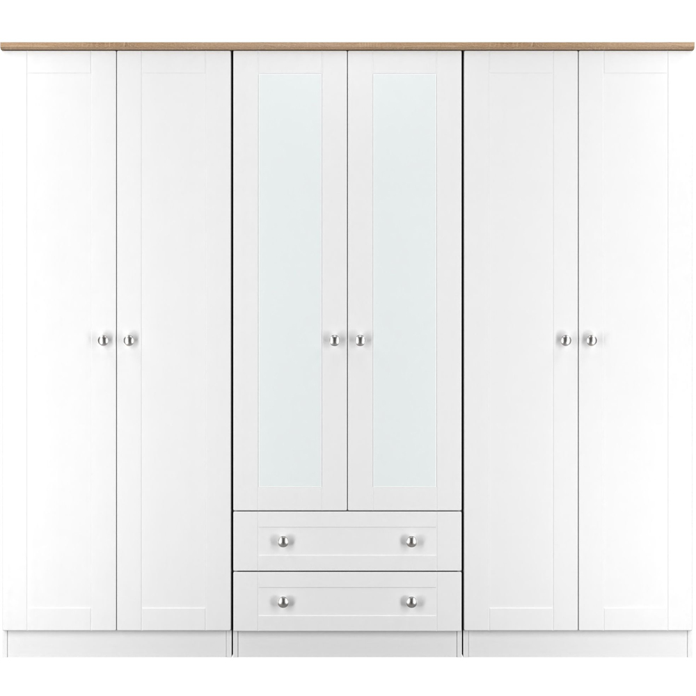 Crowndale Sussex 6 Door 2 Drawer White Ash and Bardolino Oak Tall Mirror Wardrobe Ready Assembled Image 2