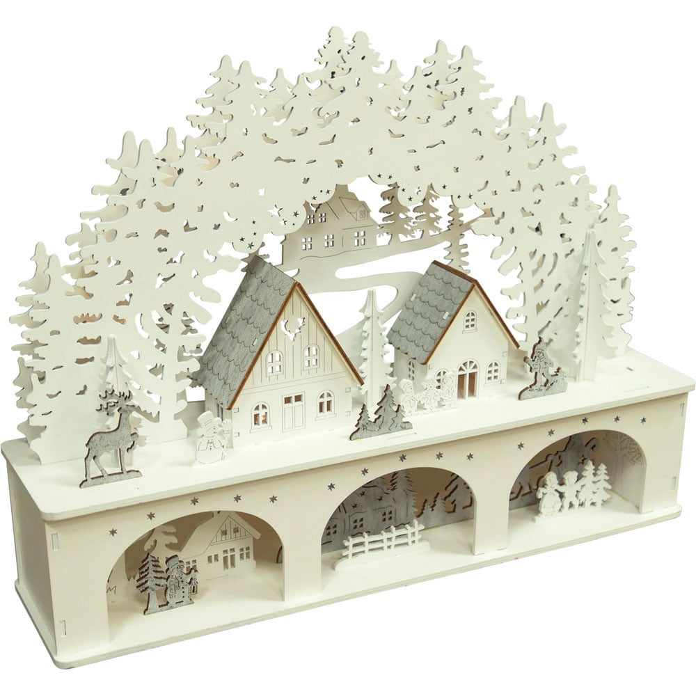 St Helens White Light Up Wooden Festive Scene Design Image 1