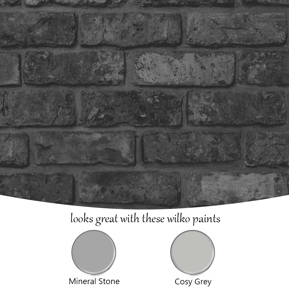 Wilko Wallpaper Black Brick | Wilko