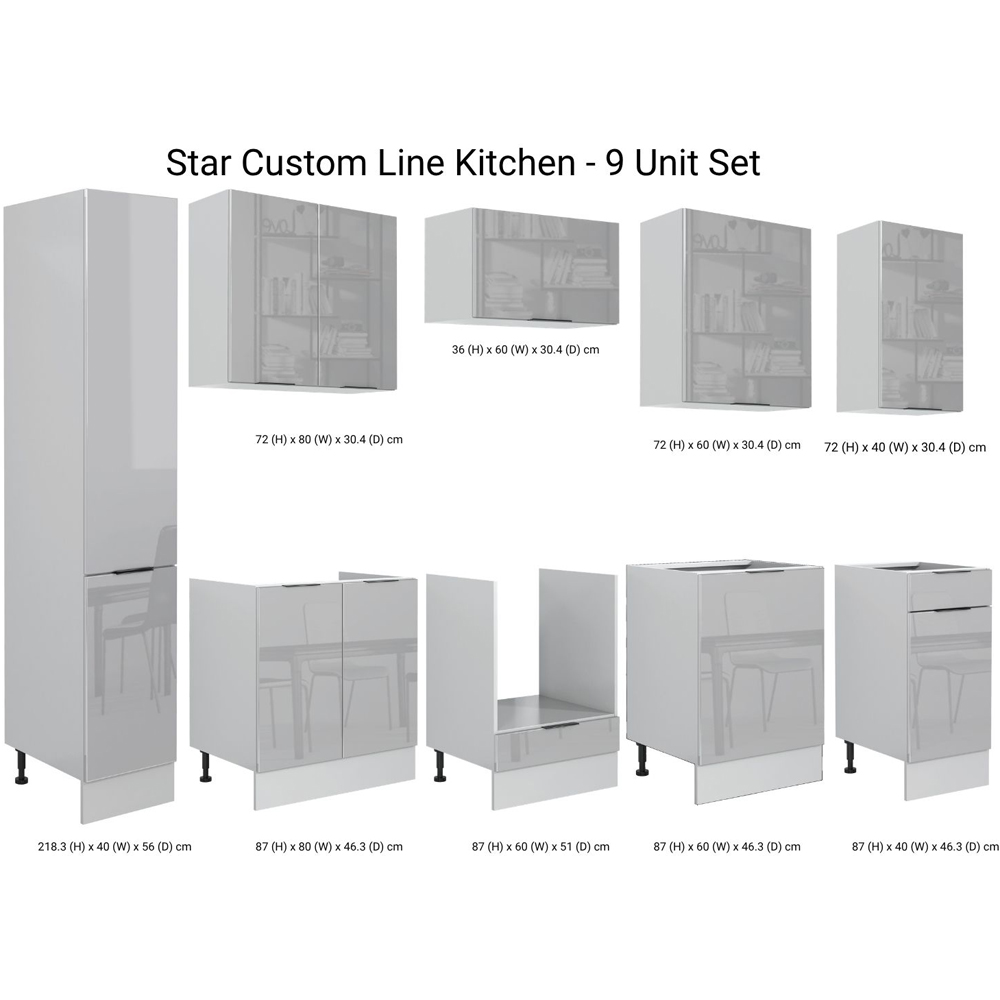 Impact Furniture Star Light Grey Gloss Kitchen Cabinet Unit Set of 9 Image 8