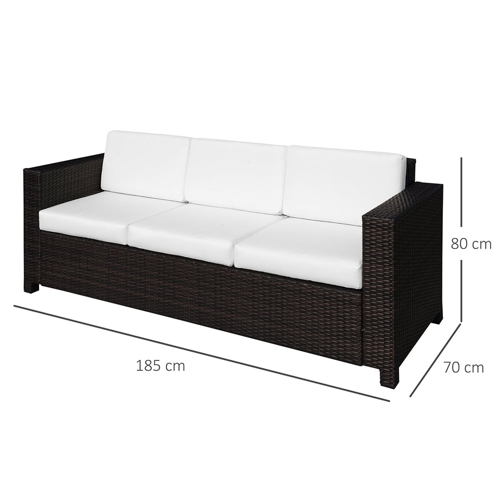 Outsunny 3 Seater Rattan Sofa Brown Image 7