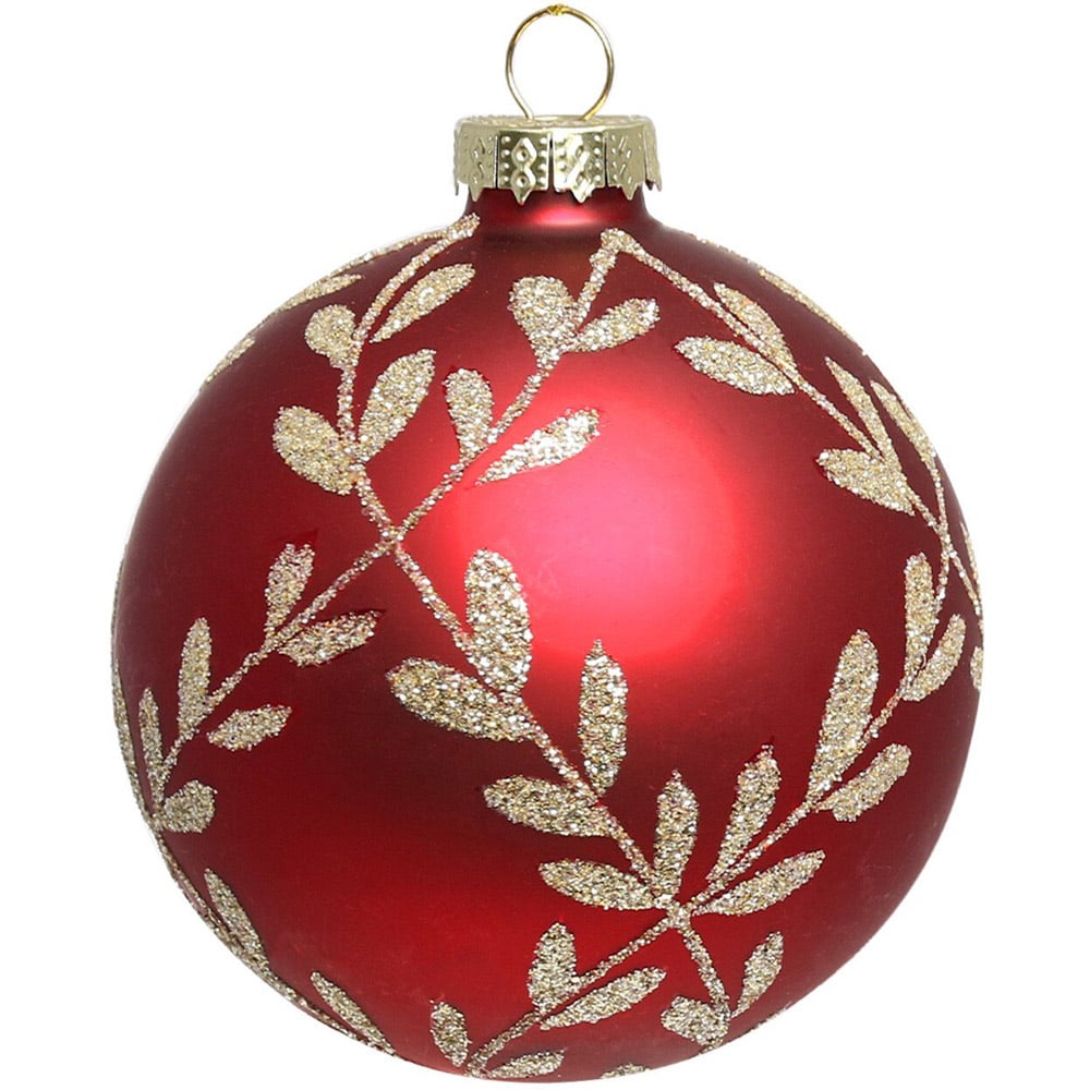 Matte Glitter Leaf Bauble - Red Image 3