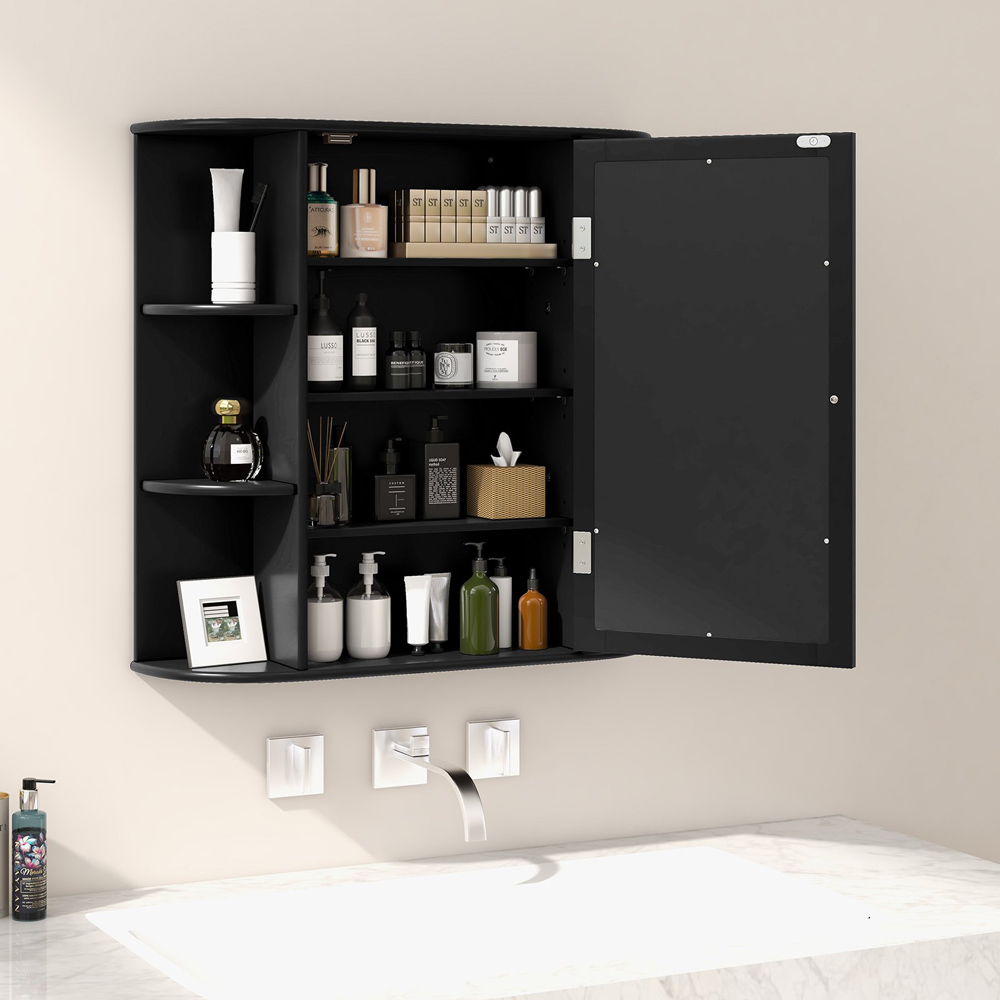 Costway Single Door 6 Shelf Black Mirrored Wall Mounted Bathroom Cabinet Image 5