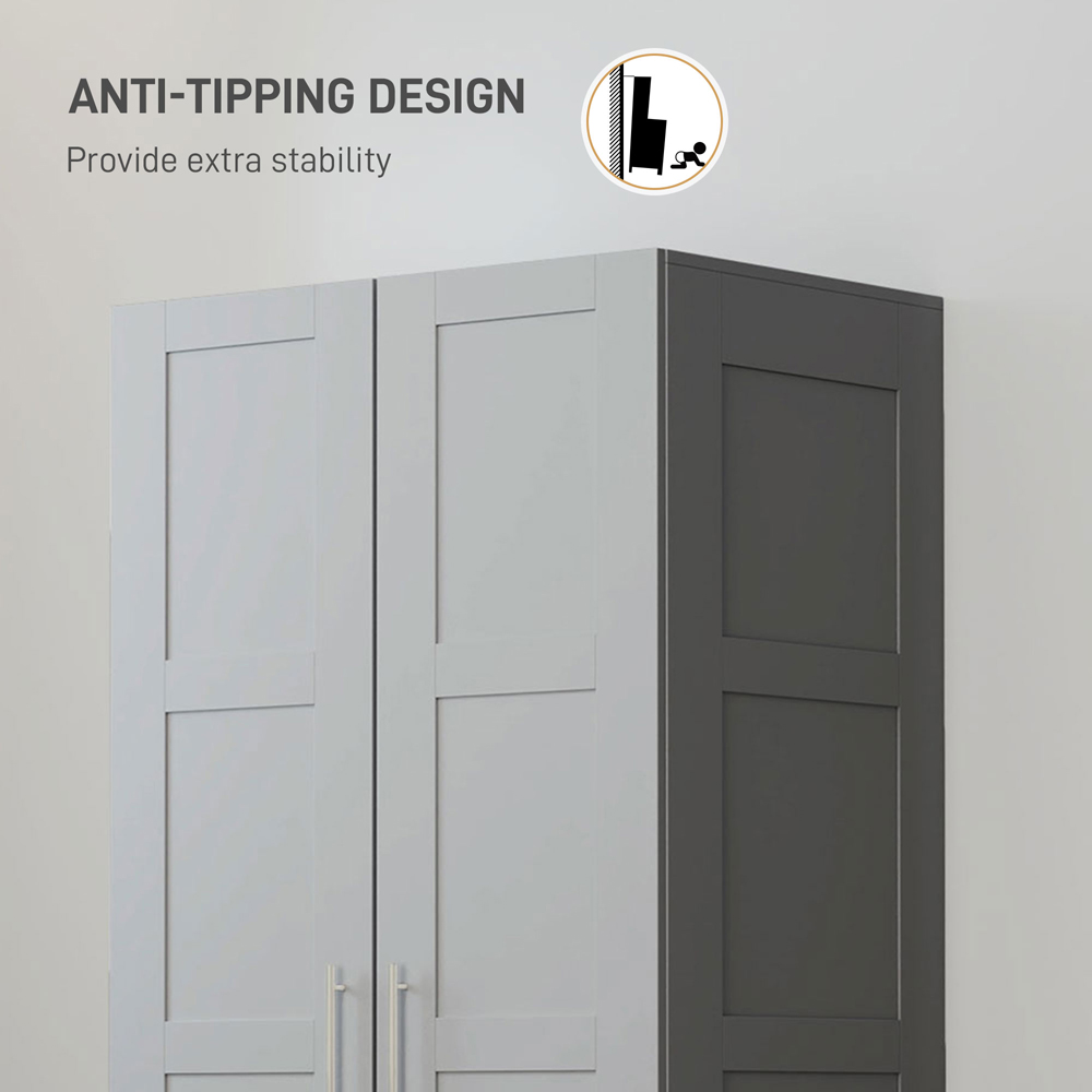 Portland 2 Door Grey Double Wardrobe with Hanging Rail Image 6