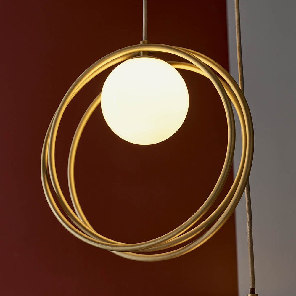 Merano Bergamo Gloss Opal Glass Shade Brushed Gold 3 Light Pendant Light Image 4