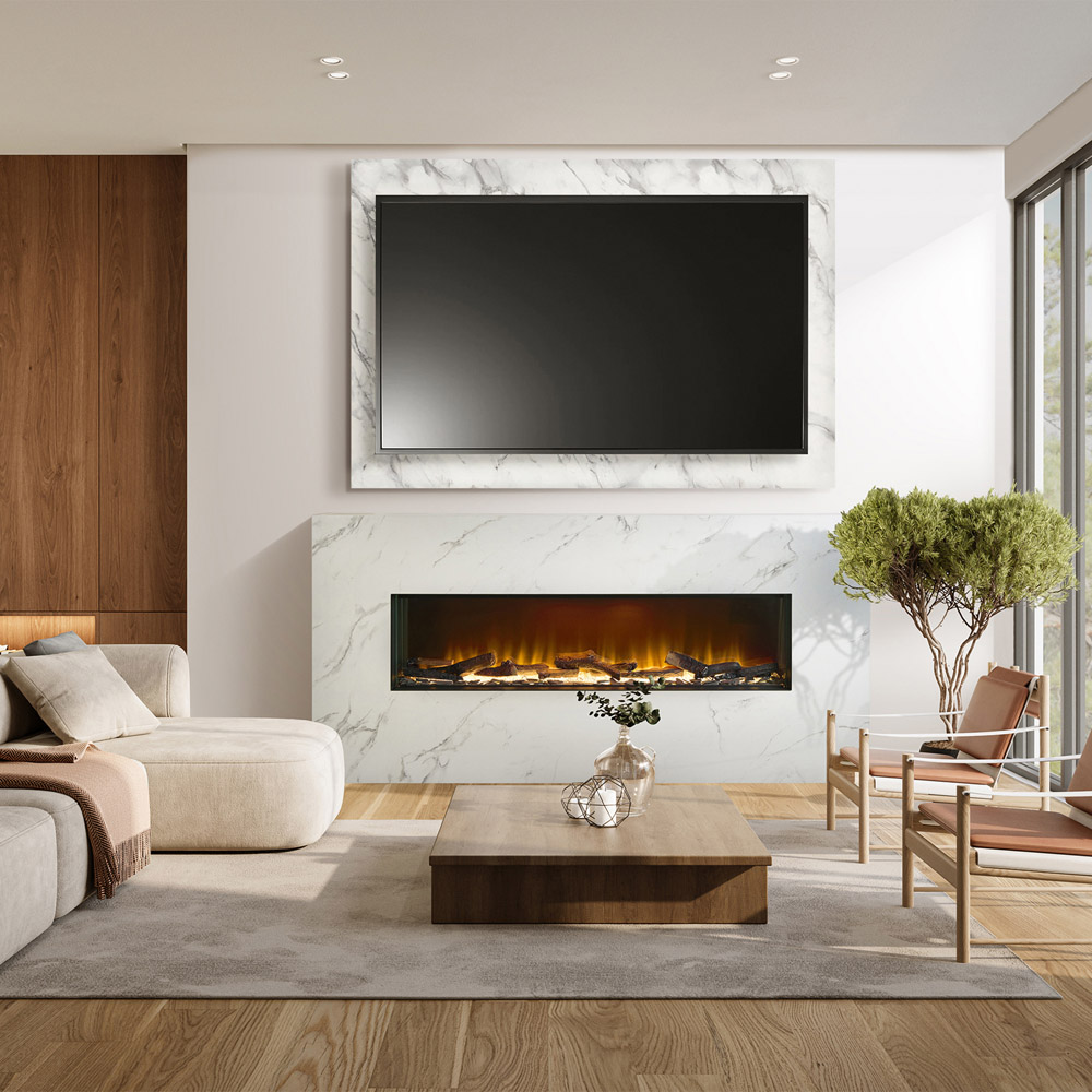 Acantha Bloc Pre-Built White Marble Effect Fully Inset Media Wall Suite and TV Board Image 6
