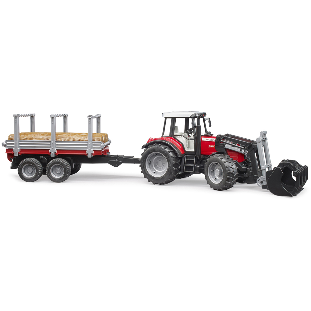 Bruder Kids Massey Ferguson 7480 Tractor Playset Model with Frontloader and Timber Trailer Image 2