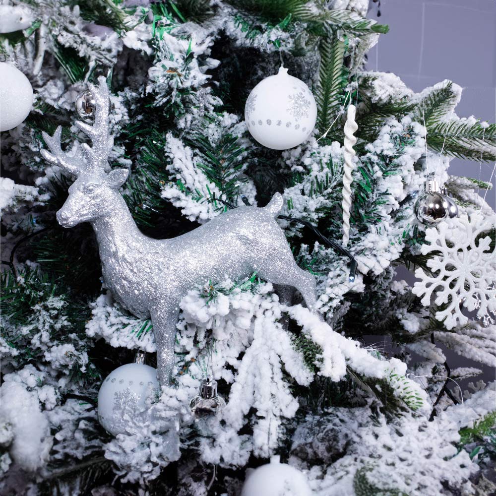 St Helens Silver Glitter Reindeer Christmas Decoration Image 3