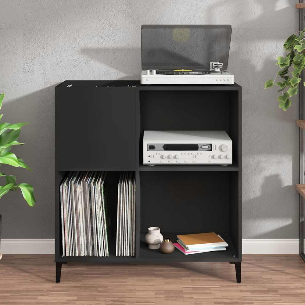 vidaXL 3 Shelf Black Record Cabinet Image 7