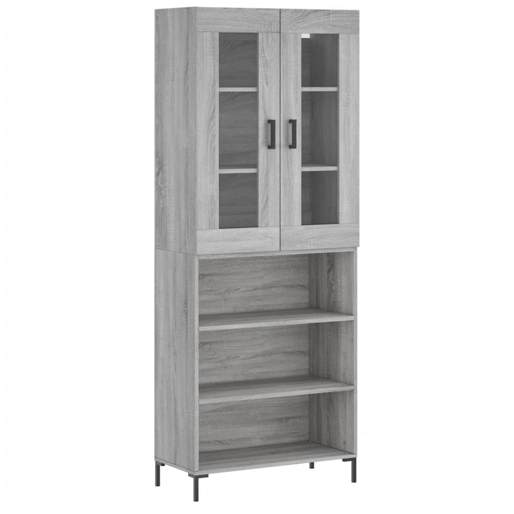 vidaXL 2 Glass Door 3 Shelf Grey Sonoma Highboard with Black Handle Image 2