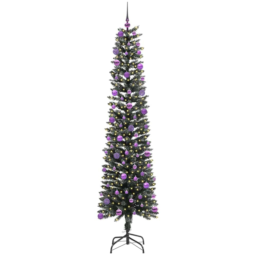 vidaXL Pre-Lit Lilac Baubles Green Artificial Christmas Tree 7ft Image 1