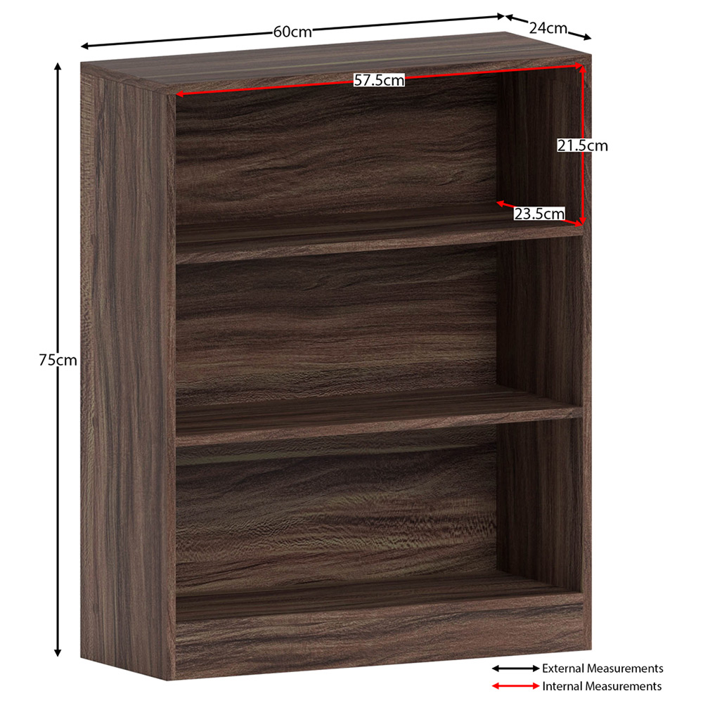 Vida Designs Cambridge 3 Shelf Walnut Low Bookcase Image 7