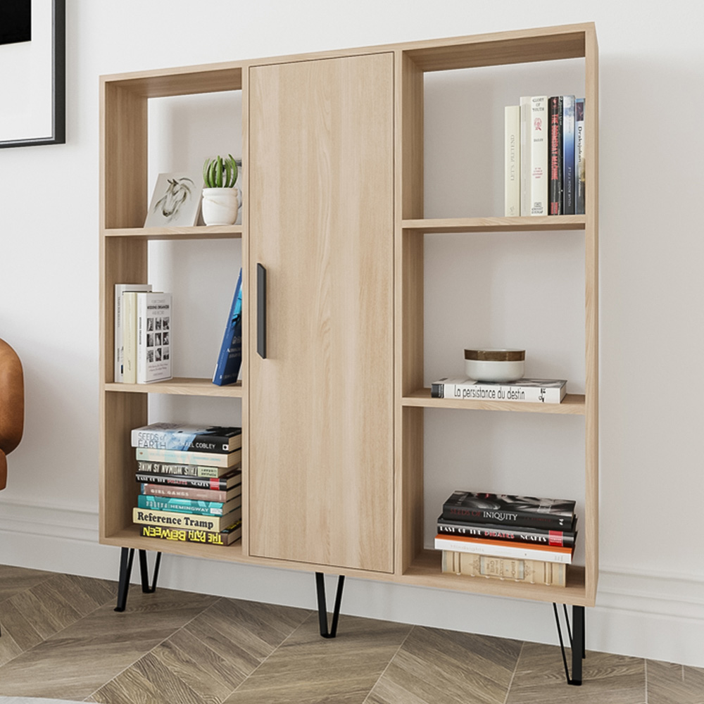Decorotika Peoria Single Door 6 Shelf Oak Bookcase Image 1