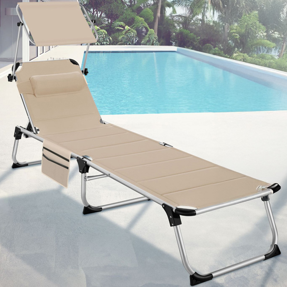 tectake Lorella Beige Aluminium Frame Foldable Sun Lounger Image 1