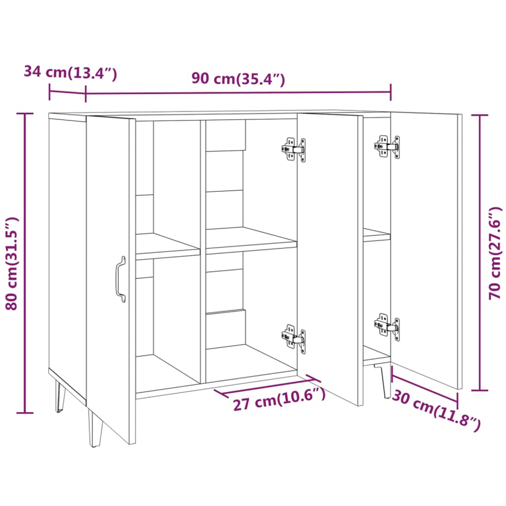 vidaXL 3 Door Smoked Oak Sideboard Image 9