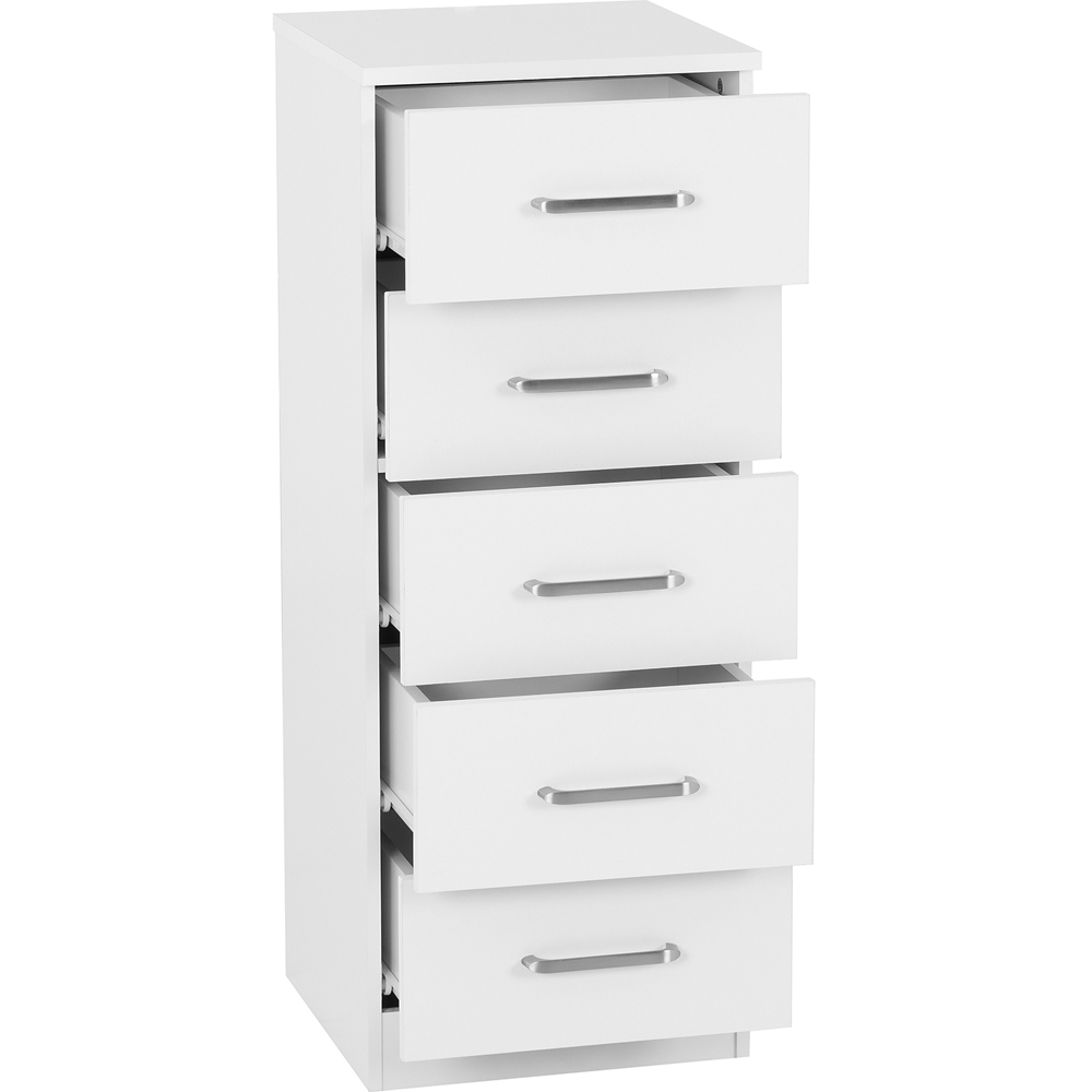 Seconique Dakota 5 Drawer White Narrow Storage Chest Image 4