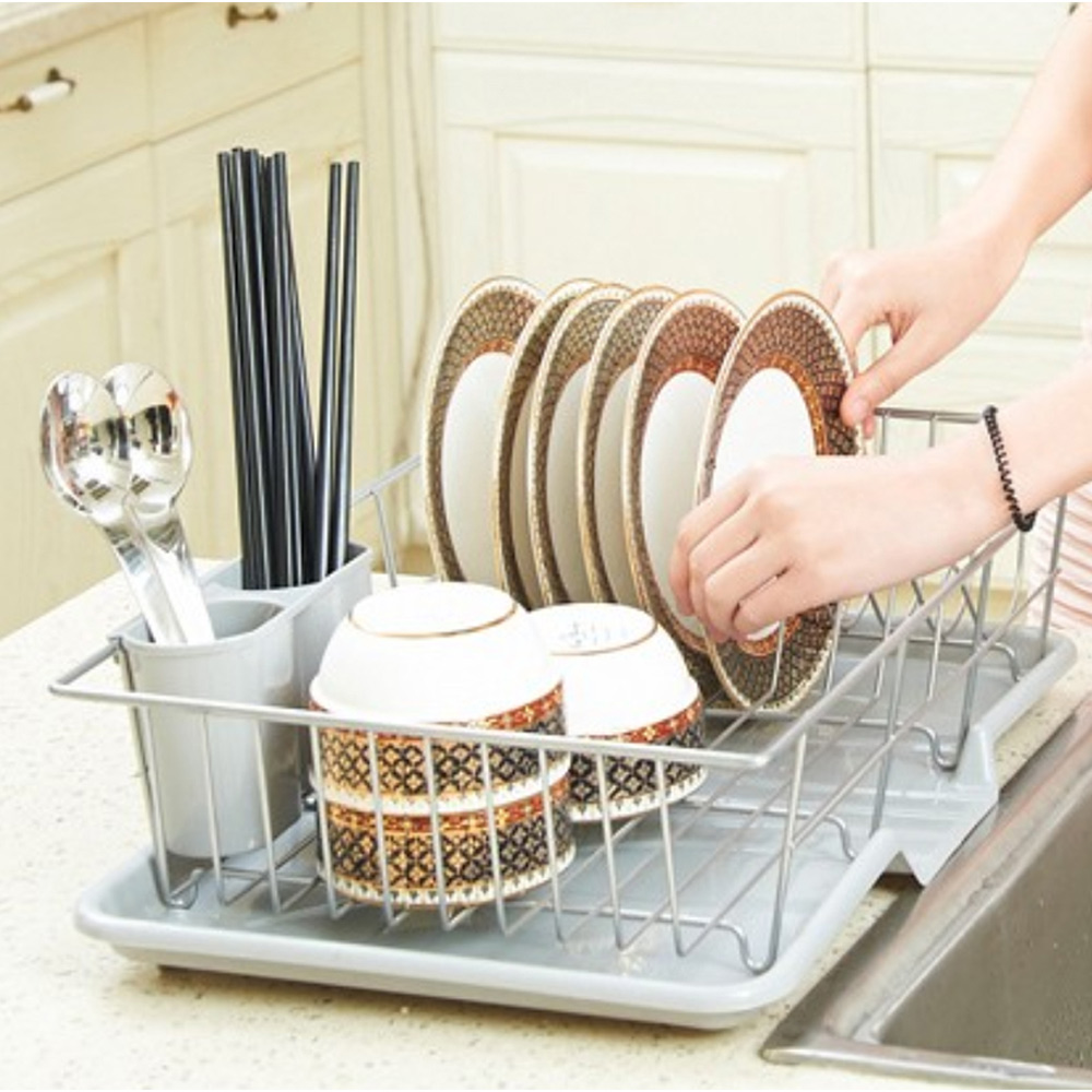 Living And Home WH0758 Silver Metal Dish Rack With Removable Tray Image 2
