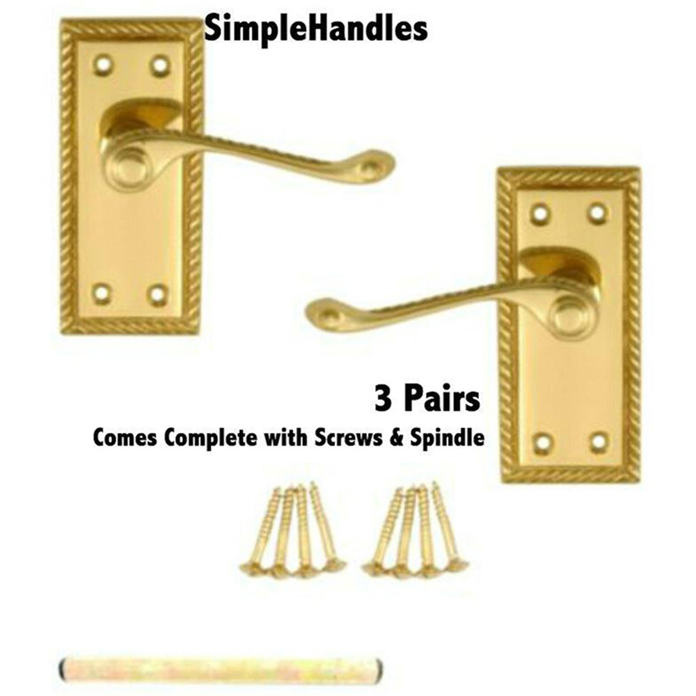 Golden Grace Polished Brass Georgian Lever Latch Door Handle Set 107 x 48mm 3 Pack Image 3