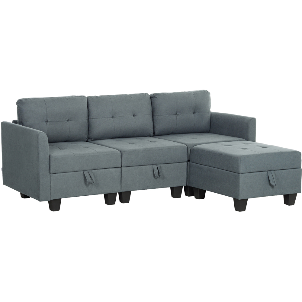 HOMCOM 3 Seater Grey Modular L Shaped Sofa with Storage Image 2