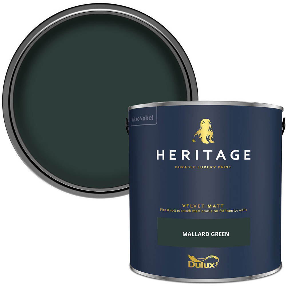 Dulux Heritage Walls and Ceilings Mallard Green Velvet Matt Emulsion Paint 2.5L Image 1