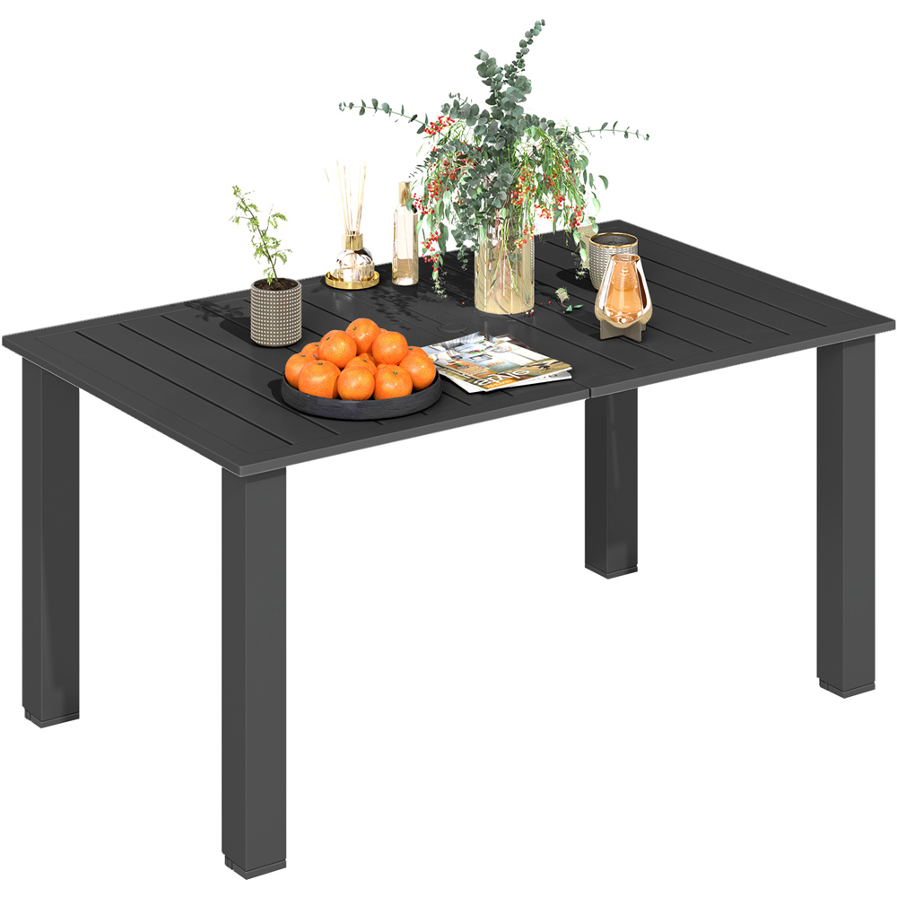 Outsunny 6 Seater Slatted Garden Dining Table with Parasol Hole Black Image 2