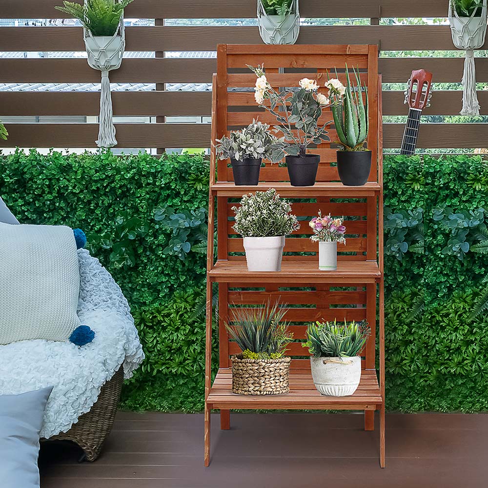 Outsunny 3 Tier Wooden Ladder Plant Stand Wilko