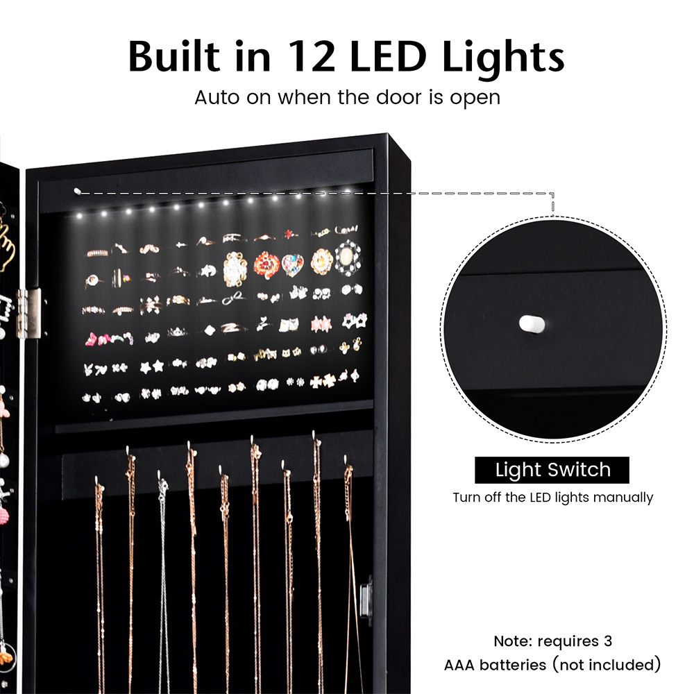 Costway Black Freestanding Mirror Jewellery Cabinet Image 7