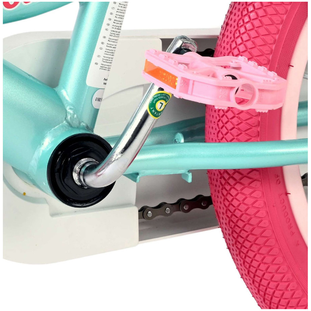 Volare Unicorn Kids 16 inch Green and Pink Bike with Stabilisers Doll Seat and Basket Image 9
