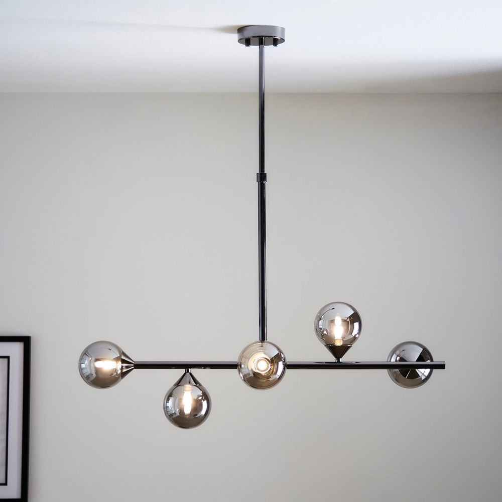 Merano Grosseto Smoked Mirror Glass Black Chrome Bar Ceiling Light Image 2