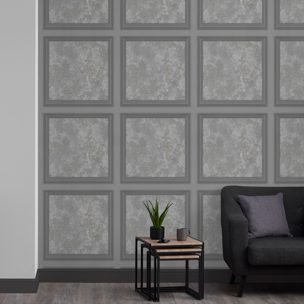 Fresco Urban Textured Panel Grey Wallpaper Image 4