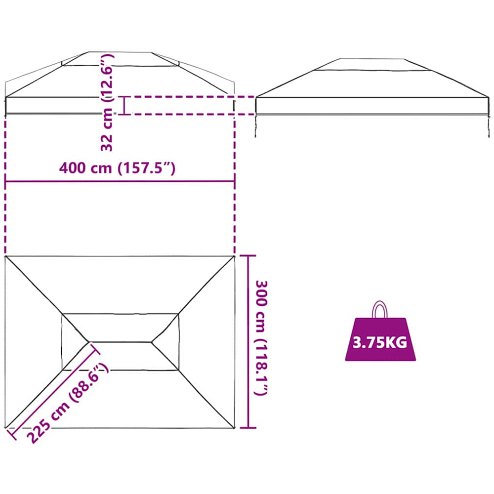 vidaXL 4 x 3m Transparent Double Tier Roof Gazebo Replacement Canopy Image 7