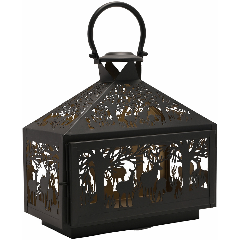 The Christmas Gift Co Black Large Rectangular Stag Silhouette Lantern Image 2