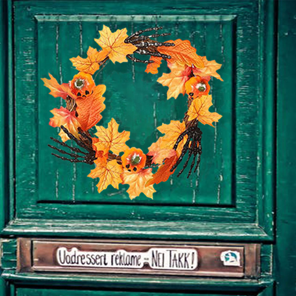Living and Home Pumpkin Door Wreath with Skeletal Hands 40cm Image 5