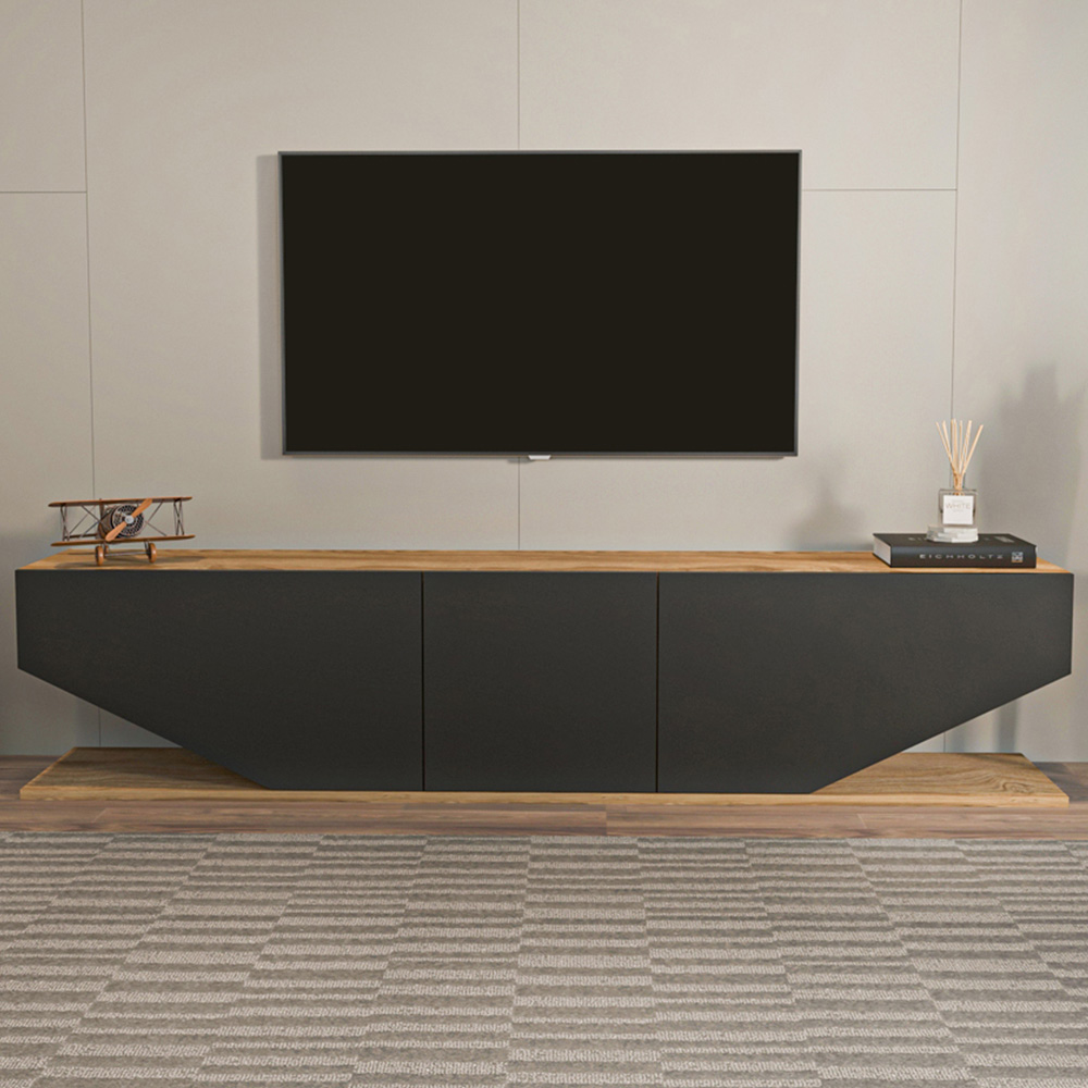 Decorotika Pearl 3 Door 2 Shelf Black and Oud Modern TV Unit Image 1