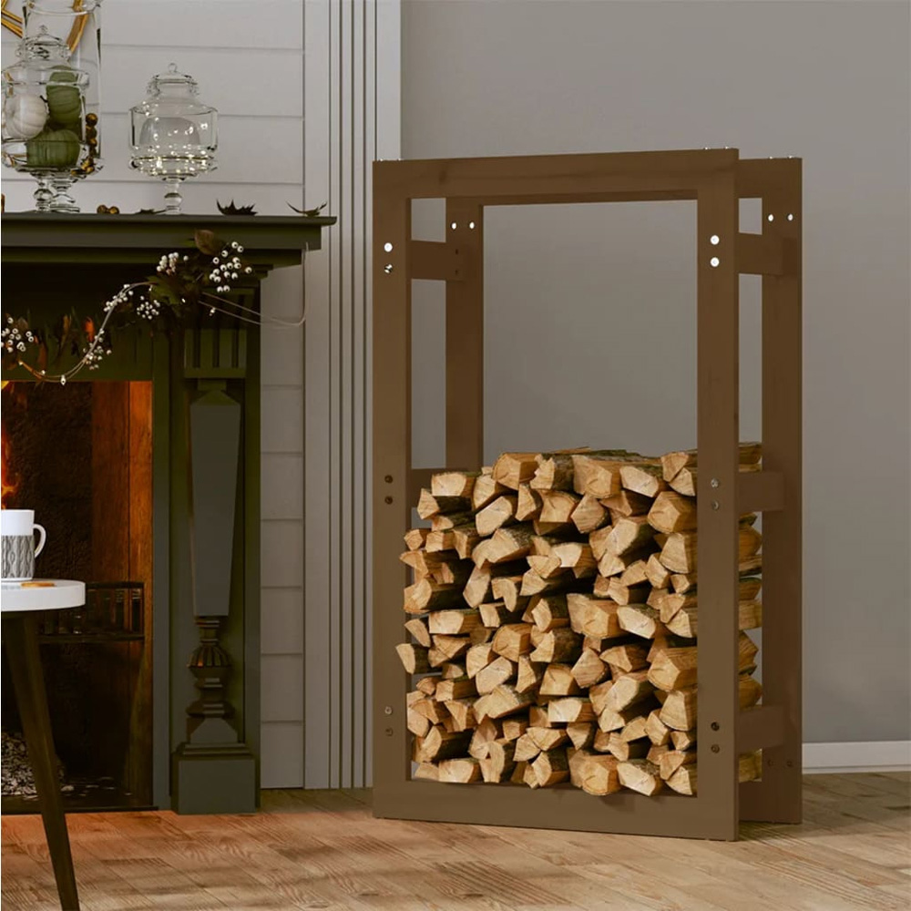 vidaXL Honey Brown Pine Wood Firewood Log Holder 100 x 60 x 25cm Image 2