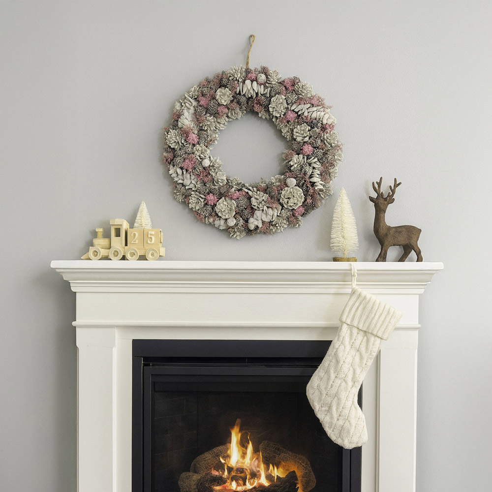 Neo Luxury XL Frosted Pink Flowers Christmas Door Wreath 50cm Image 6