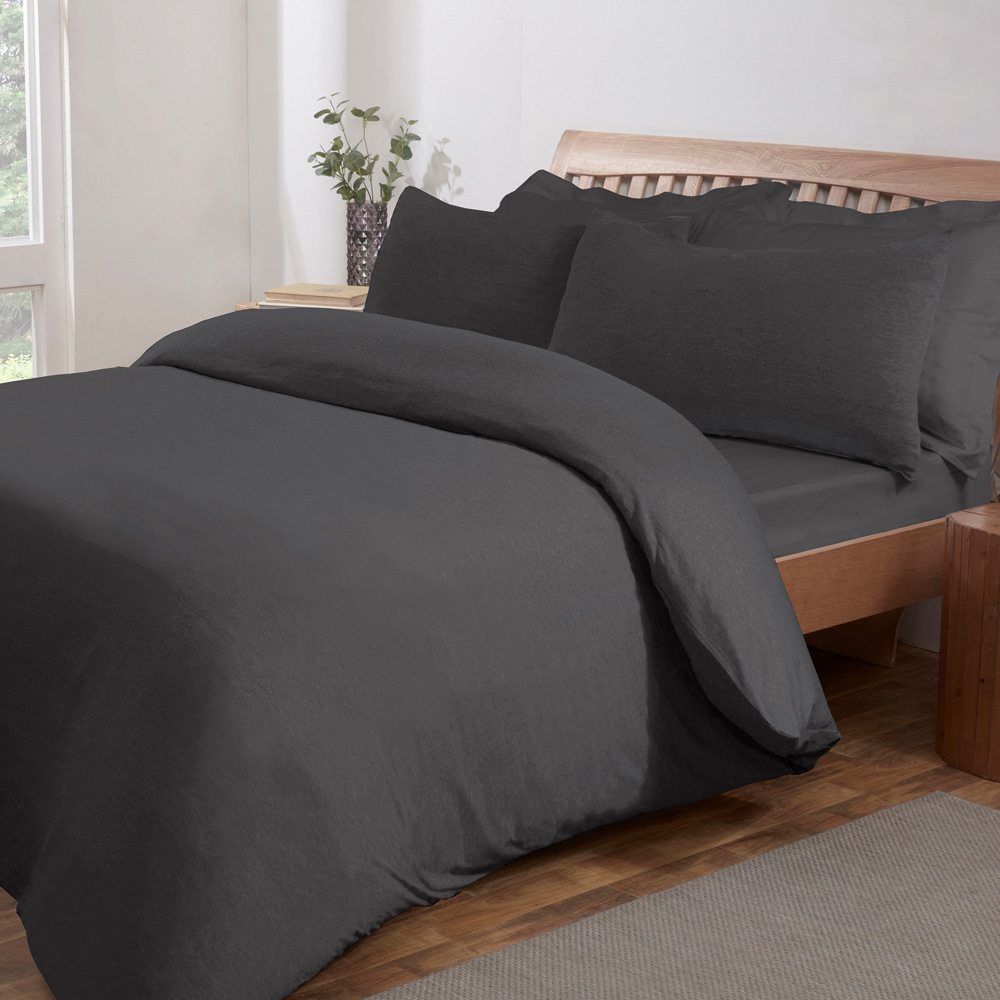 Smart Living Double Charcoal Jersey Melange Duvet Cover Set Image 1