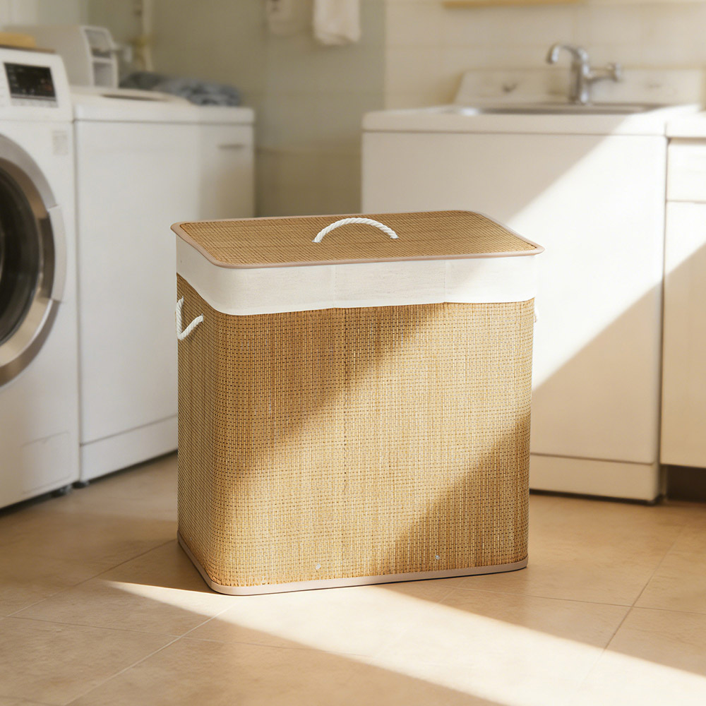HOMCOM Brown Laundry Basket with Lid 144L Image 3