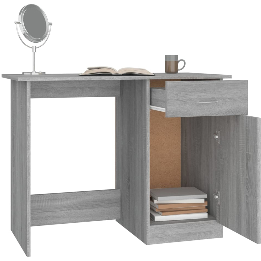 vidaXL Single Door Single Drawer Computer Desk Grey Sonoma Image 4