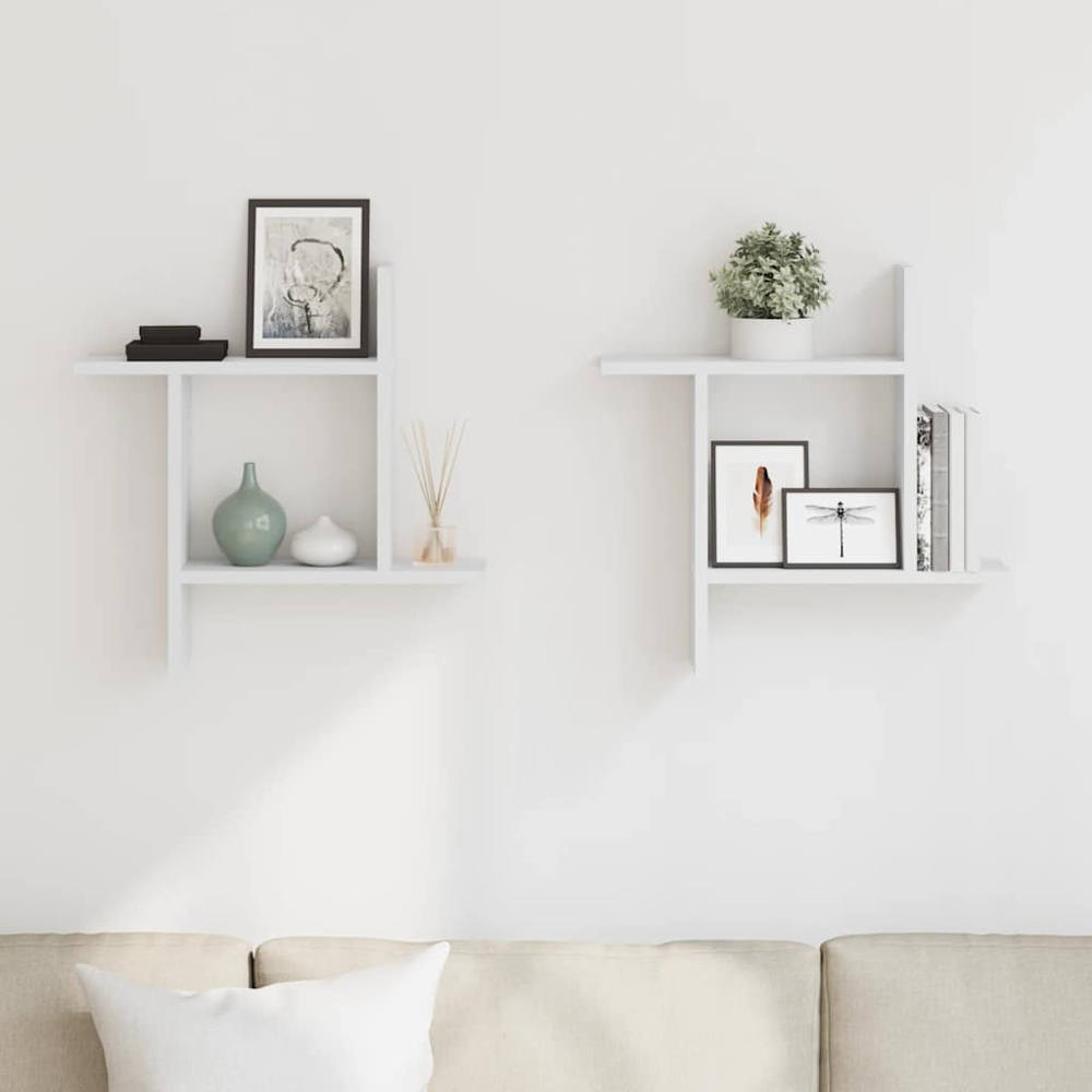 vidaXL 50cm Set of 2 White Floating Wall Shelf Image 2