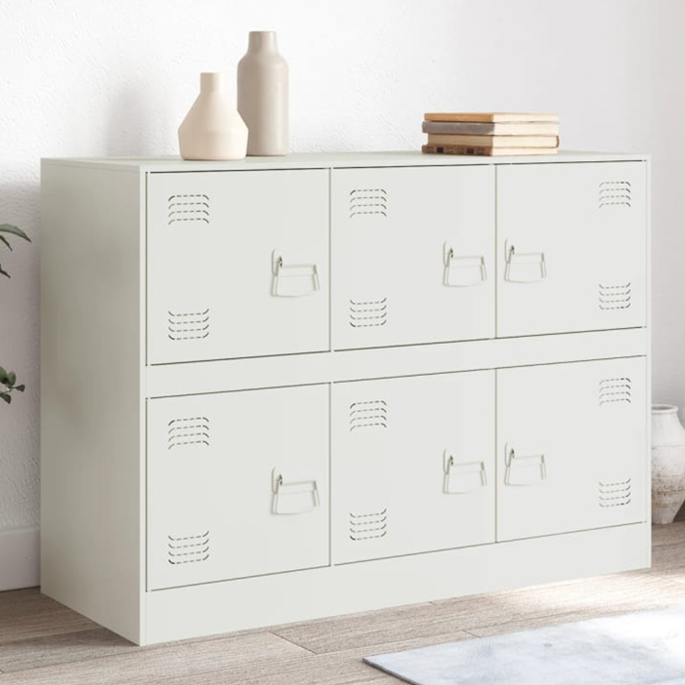 vidaXL 6 Door White Steel Sideboard Image 1